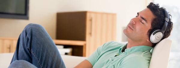 Man in hypnosis with headphones